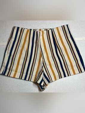 Forever 21 Striped High-Waist Women’s Shorts in Navy, Mustard & Cream retro Sz S